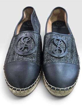 Sam & Libby Black Woven Espadrille Flats Logo Slip On Size 10